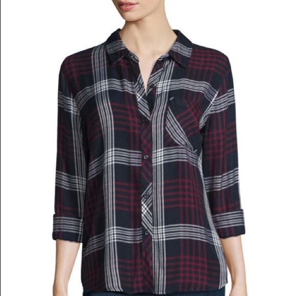 Rails Dolman Sleeve Plaid Button Down Shirt Top - Picture 4 of 7